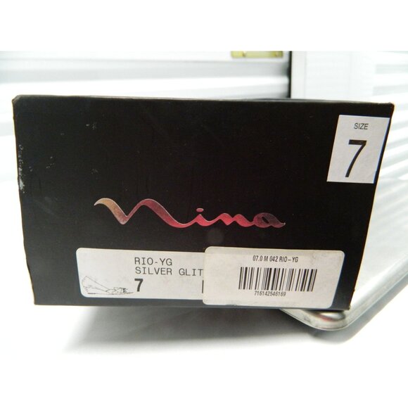 Nina Silver Glitter Peep-Toe Wedge Shoes Size 7M Metallic Gray - Picture 13 of 15